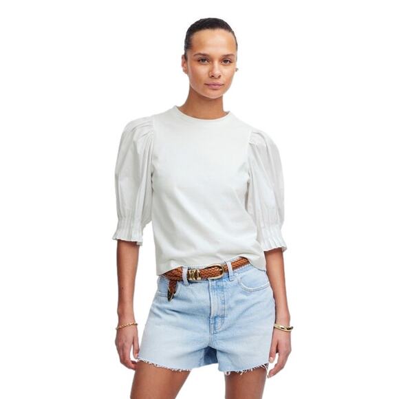 Madewell Puff Sleeve Knit Top Black Cotton Tee Blouse Size S NWT - Picture 6 of 6